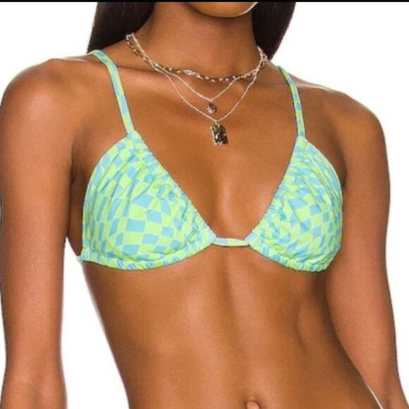 NWT (Free People) It’s Now Cool lime wave cheque string bikini top - Picture 1 of 6